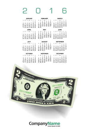 2016 Money calendar with a Two Dollar Billのイラスト素材