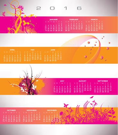 2016 Floral grunge banner calendarのイラスト素材