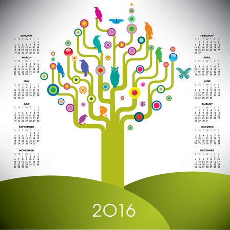 A playful and colorful tree calendar for 2016のイラスト素材