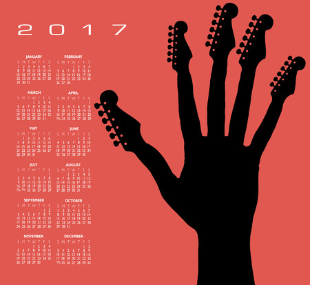 2017 guitar hand calendar for print or web useのイラスト素材