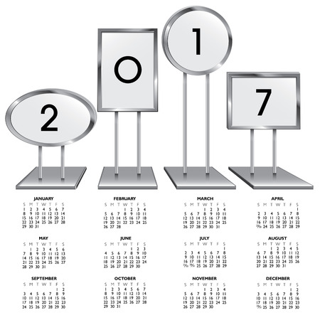 2017 calendar with chrome sign holdersのイラスト素材