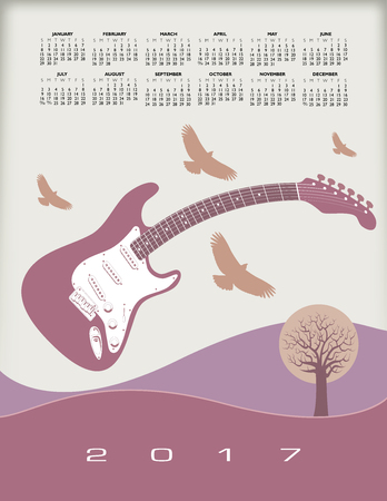 A 2017 calendar with a guitar theme for print or webのイラスト素材
