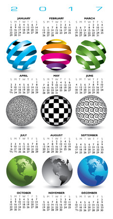 A 2017 calendar with nine abstract globesのイラスト素材