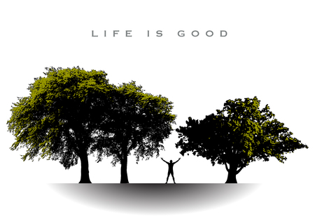 Life is good for this joyful man with arms extended concept vector illustrationのイラスト素材