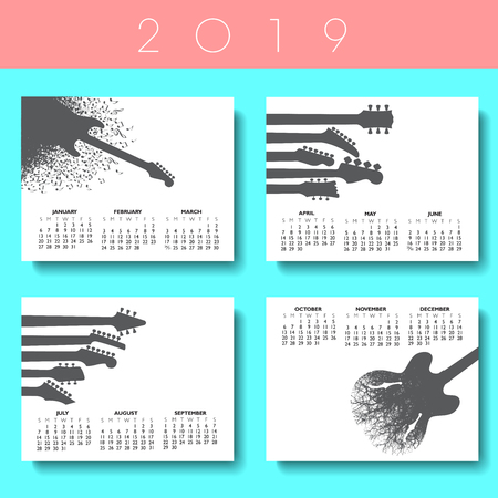 2019 musical calendar with 4 guitar backgroundsのイラスト素材
