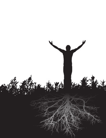 A peaceful figure stands firmly rooted in gratitude.のイラスト素材