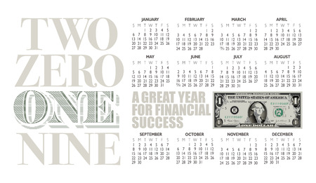 2019 one dollar bill calendar with graphic headlineのイラスト素材