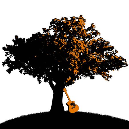 A tree and a guitar with space for typeのイラスト素材