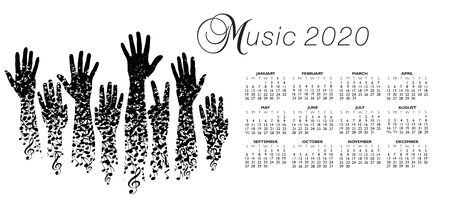 A creative 2020 musical calendar made with hands and notesのイラスト素材
