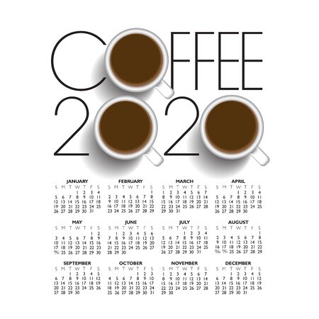 2020 creative coffee shop calendar with three cupsのイラスト素材