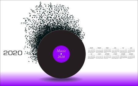 A 2020 calendar with a record bursting with notes.のイラスト素材