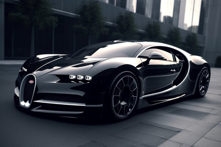 Futuristic black sport car in the city. 3D renderingの素材
