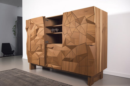 Wooden chest of drawers in a modern living room interior.の素材