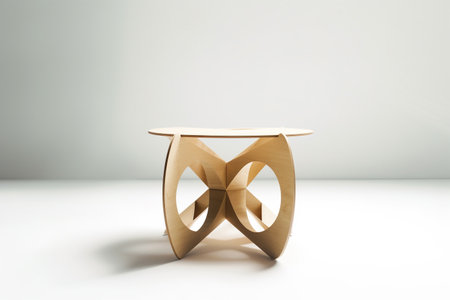 Wooden table on white background. Minimalist interior design.の素材