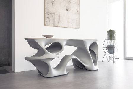 Modern interior of a living room with a round table and a mirror. 3d renderの素材