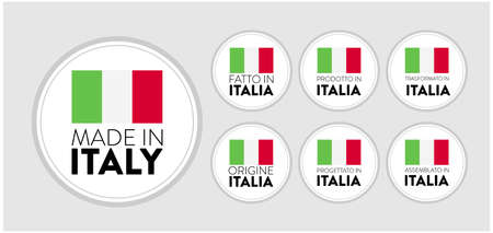 set of badge logotype Made in Italy, fatto in italia, on white round background, symbol logo for packaging designのイラスト素材