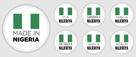 set of badge logotype Made in Nigeria, on white round background, symbol logo for packaging designのイラスト素材