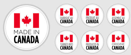 set of badge logotype Made in Canada, "made in Canada", on white round background, symbol logo for packaging designのイラスト素材