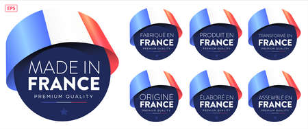 set badge logotype of Made in France badge with ribbon and flag on white background, modern color symbol logo for packaging designのイラスト素材