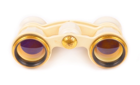 Old opera glasses isolated on white backgroundの写真素材