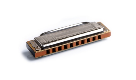 Harmonica isolated on white backgroundの写真素材