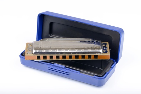 Harmonica isolated on white backgroundの写真素材