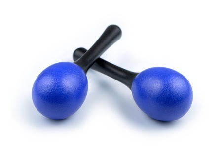 Blue maracas isolated on white backgroundの写真素材