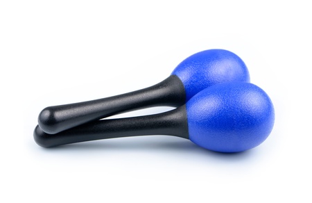 Blue maracas isolated on white backgroundの写真素材
