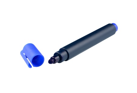 Blue marker on a white backgroundの写真素材