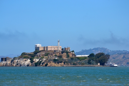 Alcatraz Prison and Island from Fisherman s Wharfの写真素材