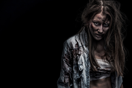 Zombie woman, Horror background for halloween concept and book cover. Copy space.の写真素材
