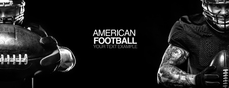 Sport concept. American football sportsman player on black background with copy space. Sport concept.の写真素材