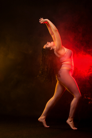 SIze plus woman, ballydance dancer. Ethnic dance. Belly dancing. Tribal dancing.の写真素材