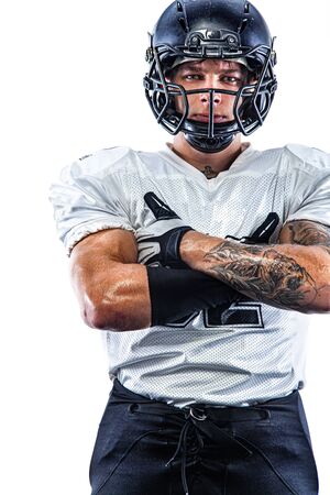 American Football player on stadium with smoke and lights.の写真素材