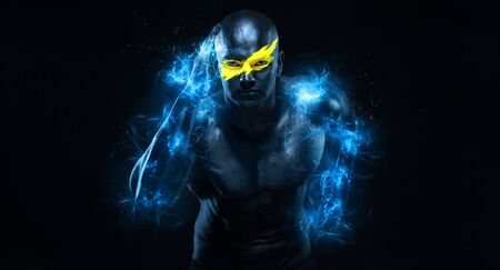 Sprinter and runner man. Running concept. Fitness and sport motivation. Strong and fit athletic, guy...