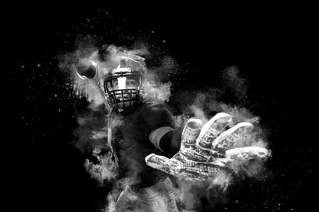 American football player, athlete sportsman in red helmet on stadium background. Sport and motivation wallpaper.の写真素材
