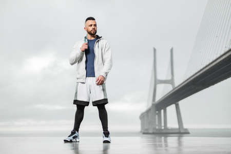 Athletic man before morning run outdoorsの写真素材