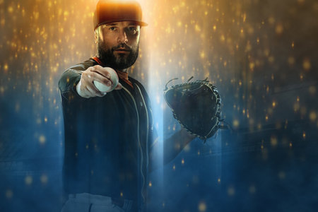 Baseball player. Game day. Download a high resolution photo to advertise baseball games in sports betting.の写真素材