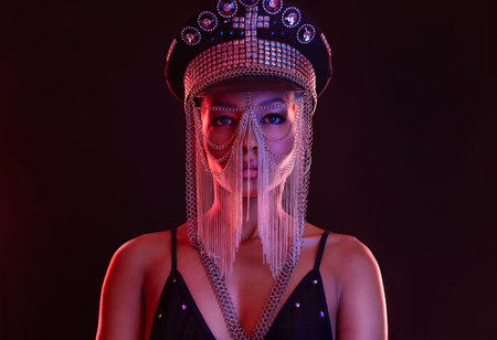 Hot dancer woman. Portrait of sexy TDJ girl at the night club party. Mixtape or book covers -...