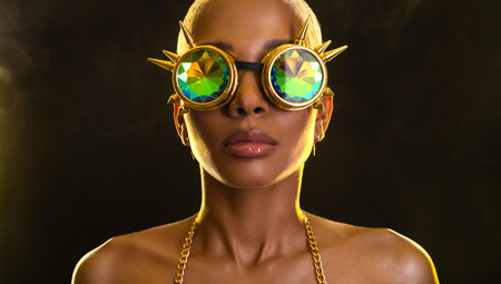 Portrait of sexy DJ girl at the night club party. Mixtape or book covers - download high resolution picture for your song or music clip.の写真素材