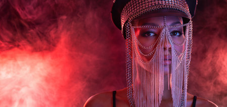 Hot dancer woman. Portrait of sexy TDJ girl at the night club party. Mixtape or book covers -...