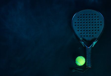 Padel racket. Background with copy space. Sport court and balls. Social media template. Promotion for padel events.の写真素材