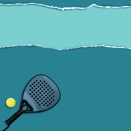 Padel Tennis Racket Template in Blue and Green Colors for Social Media Advertising of Community Tournaments and Sporting Events with Modern Design and Copy Space for Branding and Promotional Textの写真素材