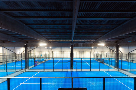 Padel court background with lights. Top view. Open tour poster for social media promotion mockup. Advertisement design. Padel Events and tournaments template.の写真素材