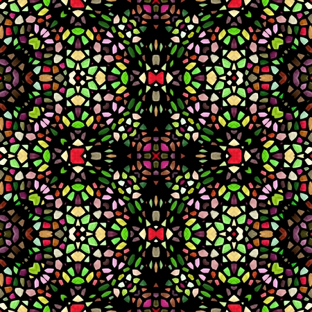 Dark seamless kaleidoscope, colorful ornaments in kaleidoscope textureの写真素材