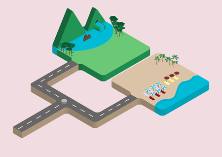 isometric vector the place for relaxing vacation destinations between mountains and seaのイラスト素材