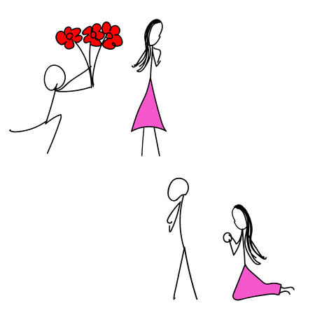vector of simple drawing man and woman reconcile emotionsのイラスト素材
