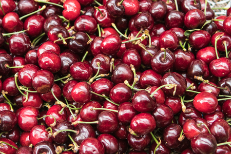 Cherries on sales at a food stall in the Borough Market Londonの写真素材