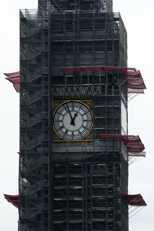 London, UK â May 21, 2018 - Big Ben in London enclosed by scaffolding during its refurbishmentのeditorial素材