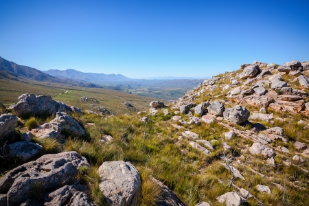 clear and clean viewpoint overlooking green valley mountains and beautiful countrysideの写真素材